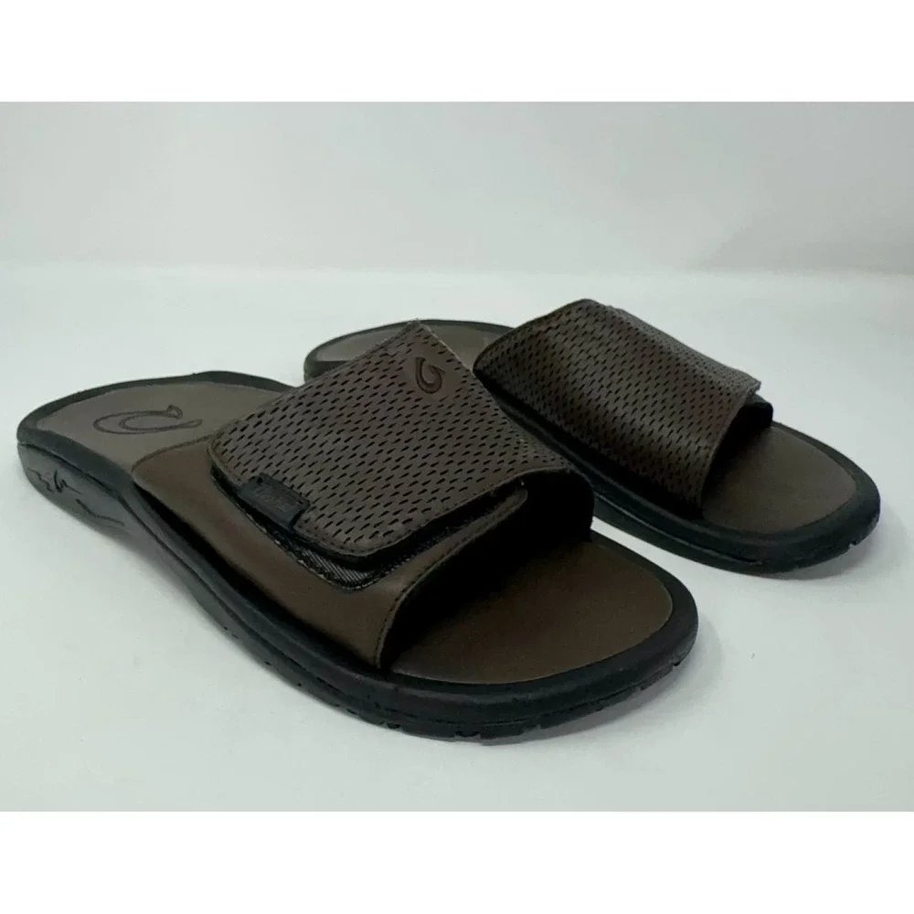 Olukai Kekoa Slide Sandals Men's Size 9 Dark Java Adjustable Beach Comfort Water